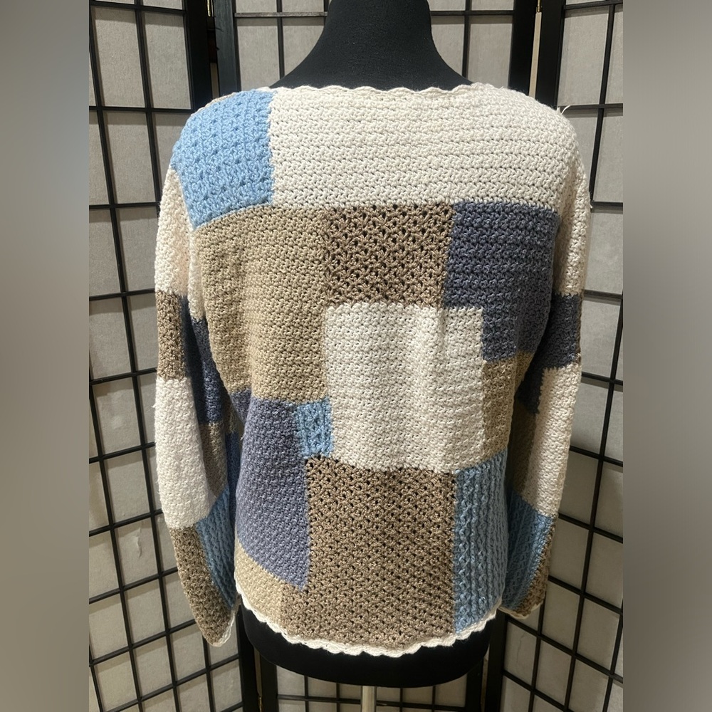 CRAZY HORSE CROCKET PATCHWORK SWEATER, BLUE-WHITE… - image 2